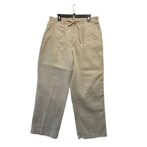 Neiman Marcus Linen Wide Leg Pants Womens 1X‎ Beige Drawstring Relaxed Trousers